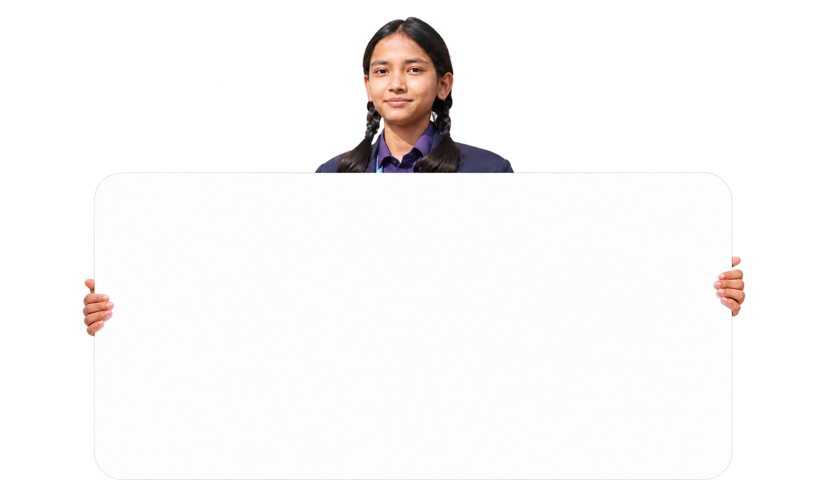 Student holding a banner